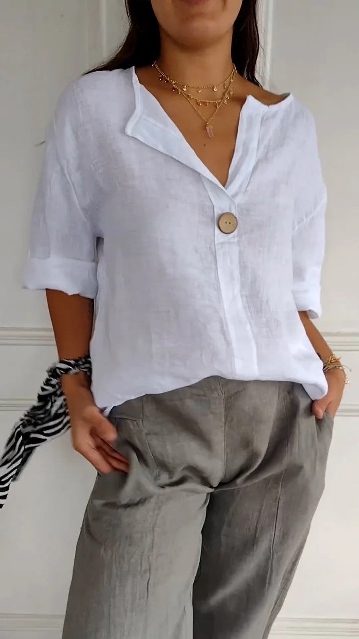 Damen Bluse im lockeren Boho-Style mit V-Ausschnitt – Casual Chic, ideal für Alltag & Freizeit