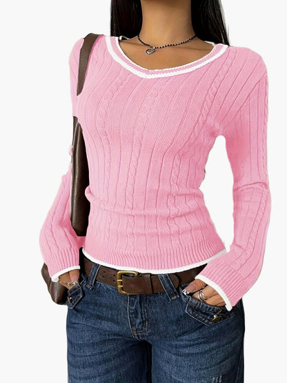 Jersey para mujer con escote en V, ajustado, casual y a la moda – ideal para día a día y ocio