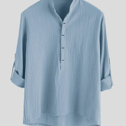 Herrens långärmade Henley-tröja med ståkrage för fritid och vardag