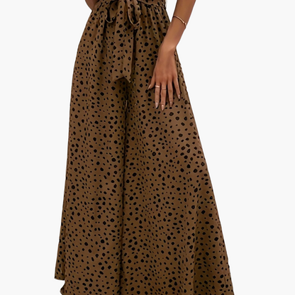Dames elegante wijde broek met stippen en ceintuur – perfect voor lente & zomer