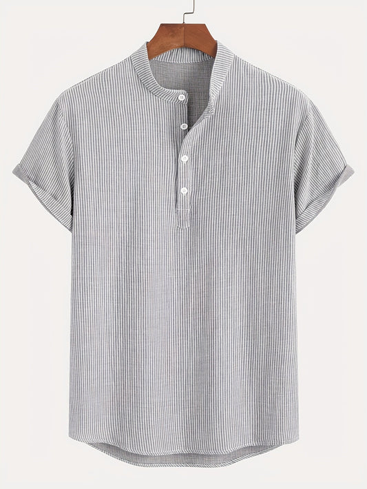 Camiseta Henley moderna de manga corta para hombre con cuello mao y rayas para ocio y uso diario