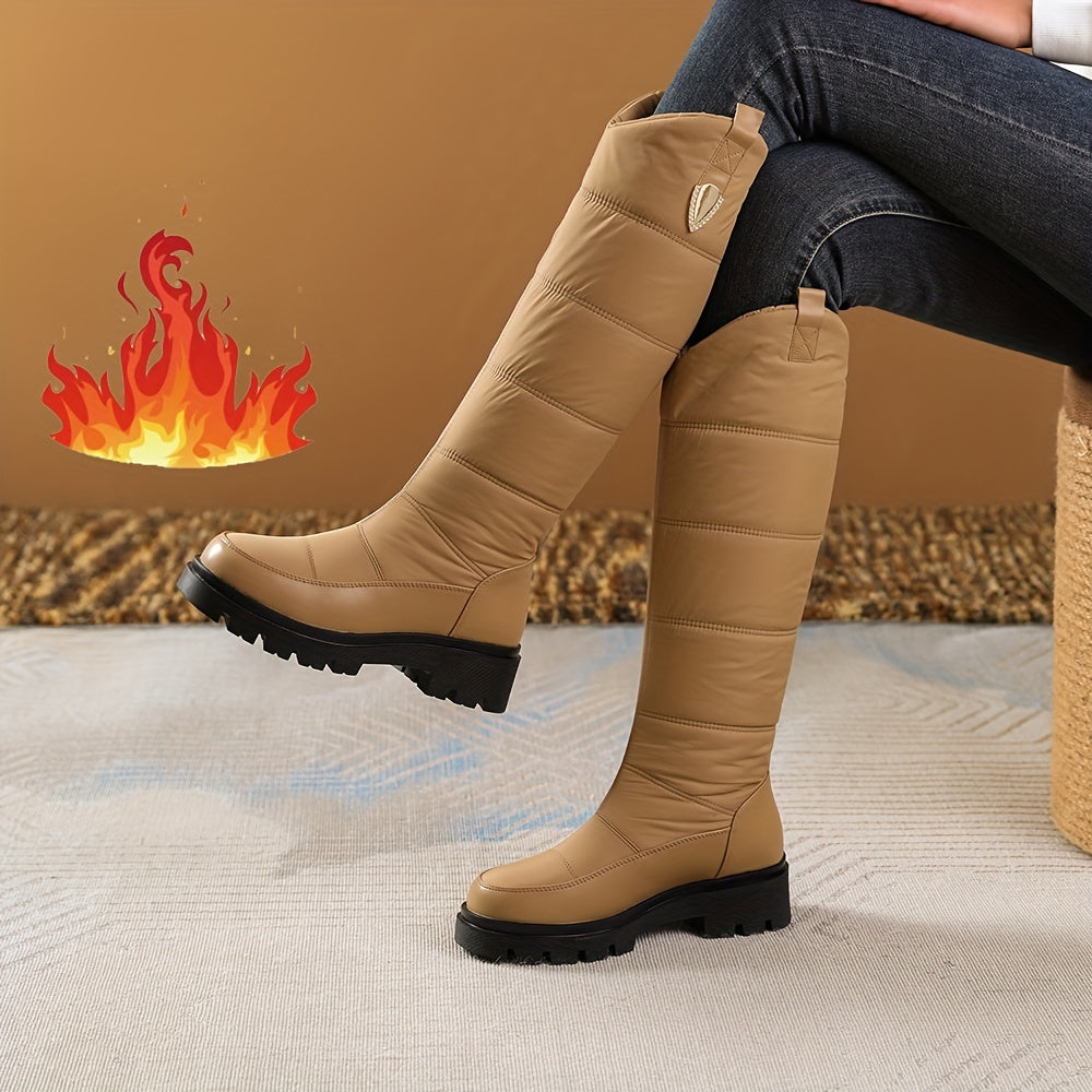 Botas de invierno para mujer, hasta la rodilla, acolchadas, negras y resistentes