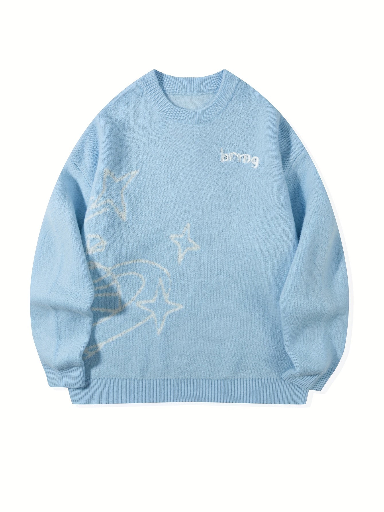 Unisex-striktrøje med stjerner og planetmotiv, rund hals