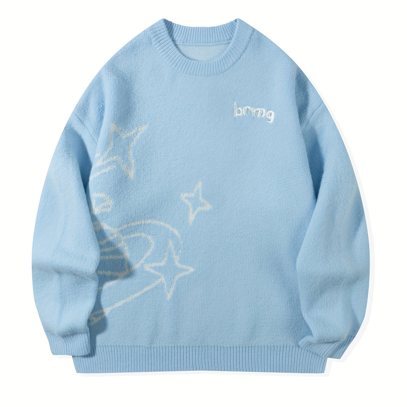 Unisex-striktrøje med stjerner og planetmotiv, rund hals