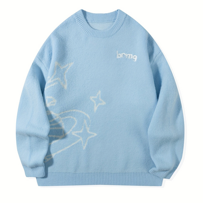 Unisex-striktrøje med stjerner og planetmotiv, rund hals