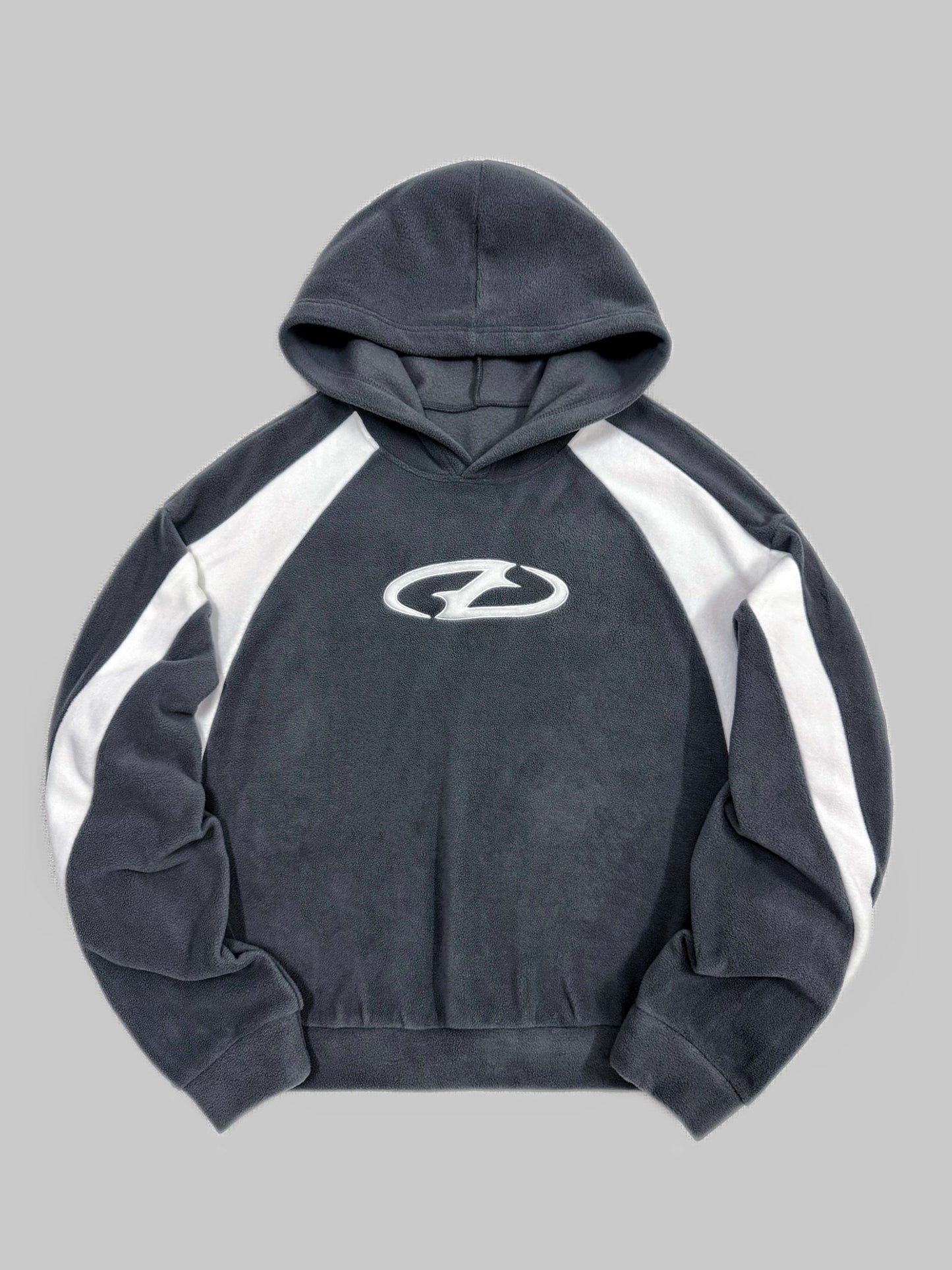 Unisex Hoodie Fleece Dunkelgrau Weiß Streifen Sticklogo
