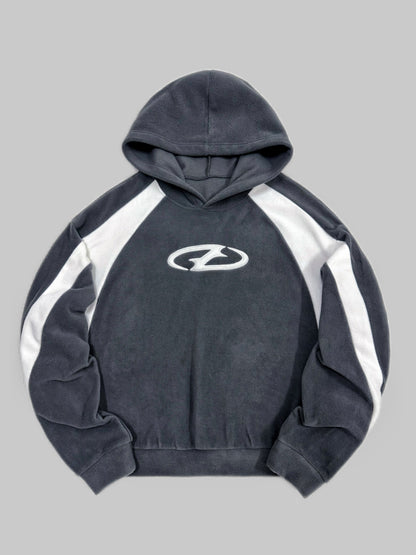 Unisex Hoodie Fleece Dunkelgrau Weiß Streifen Sticklogo