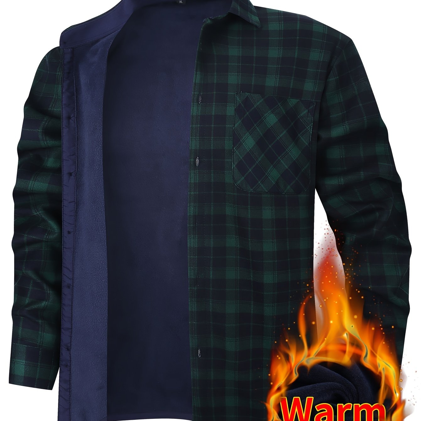 Giacca-camicia da uomo a quadri con fodera in pile e bottoni