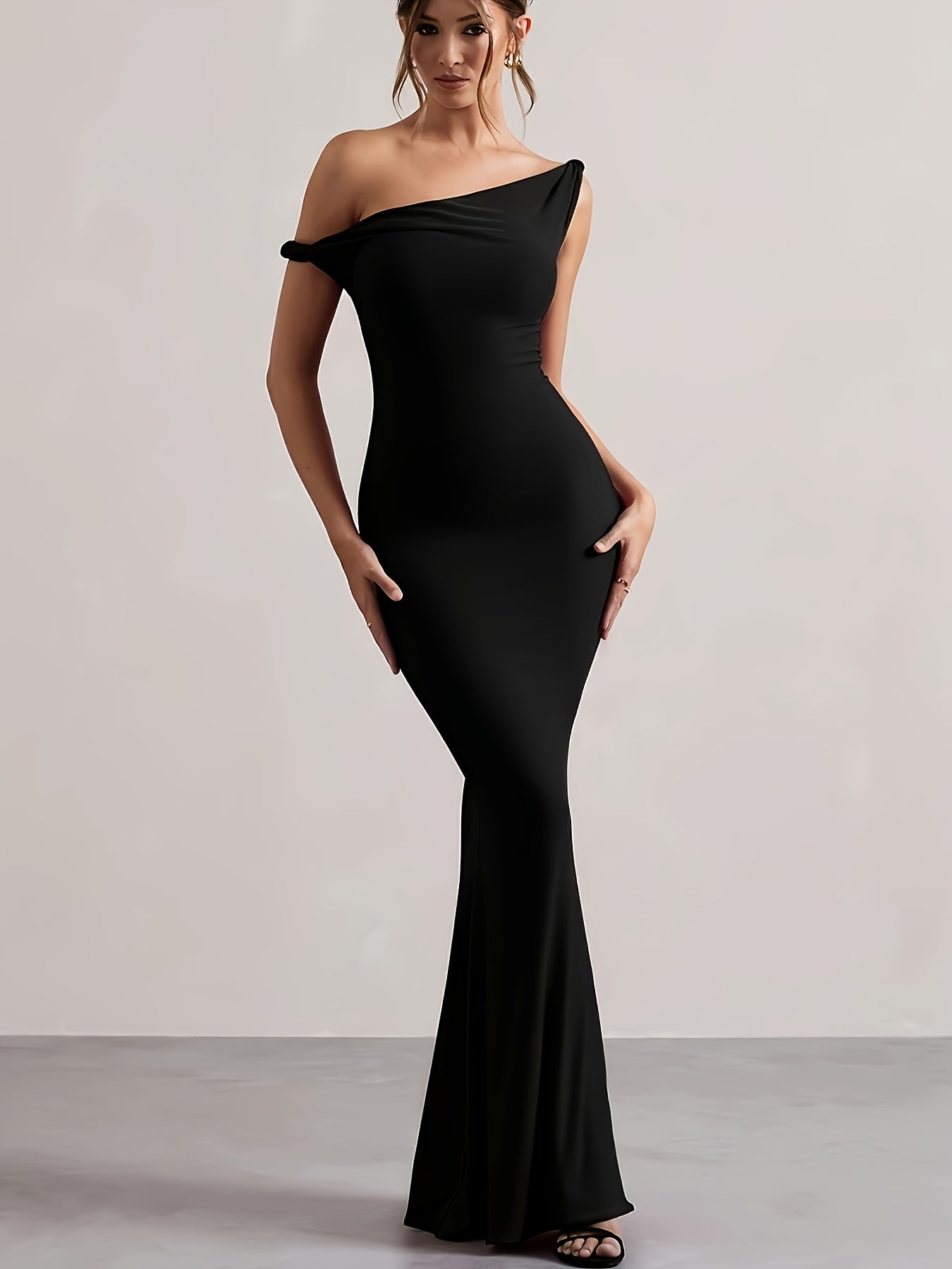 Damen Abendkleid Elegant Ein-Schulter Maxikleid Festlich Figurbetont