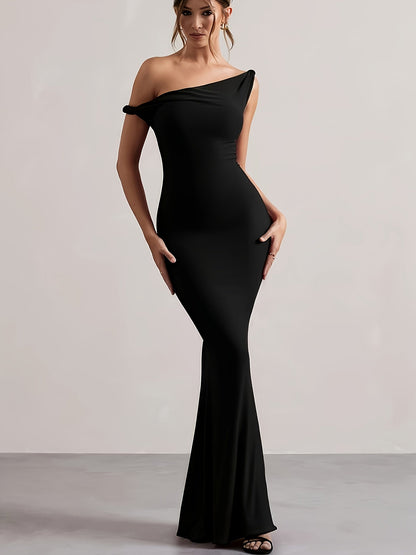 Damen Abendkleid Elegant Ein-Schulter Maxikleid Festlich Figurbetont