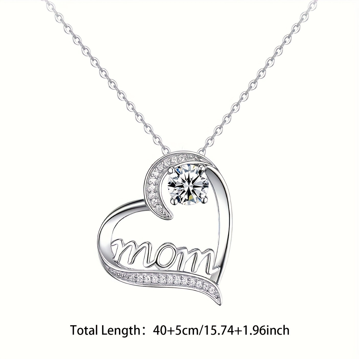 Dames harthanger ketting met "Mom" gravure en eeuwige roos – elegant geschenkset voor Moederdag & bijzondere gelegenheden