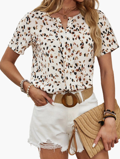 Blusa de verano elegante para mujer con estampado de leopardo y mangas cortas – Perfecta para el día a día y el ocio
