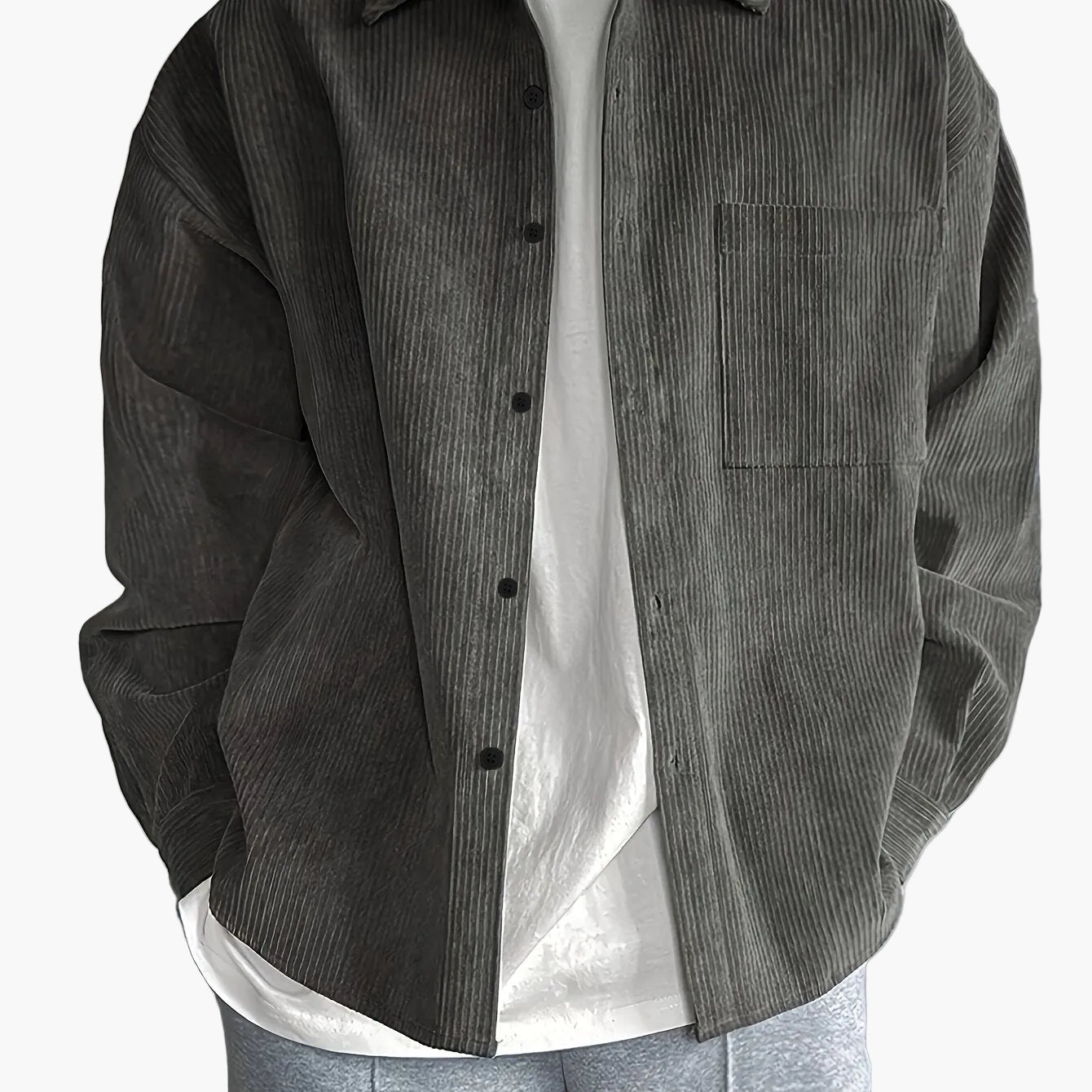 Chaqueta camisa casual oversize para hombre con botonadura – Look moderno de ocio