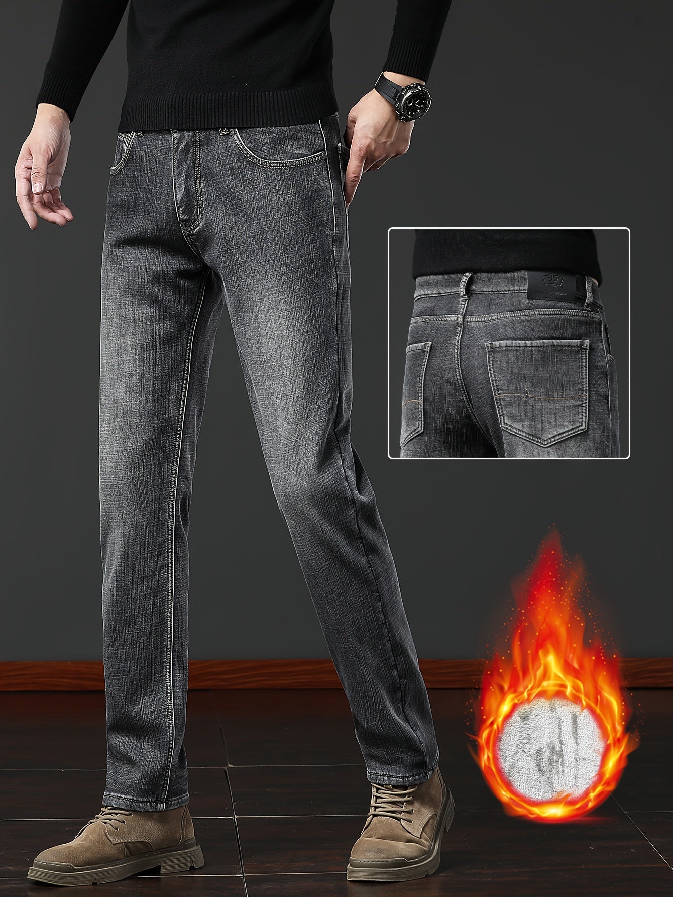 Thermo Jeans Herren gefüttert Winterhose Grau / Dunkelblau