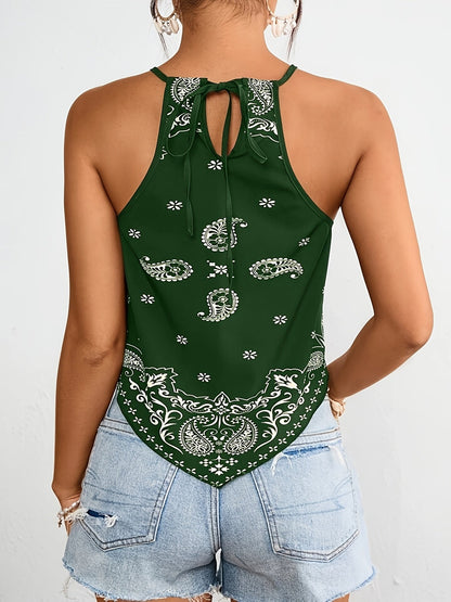 Dame bandana-top med paisley-mønster og halterneck – moderigtigt sommeroverdel til fritid og ferie