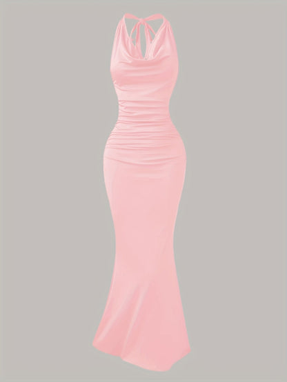 Dame Aftenkjole Elegant Ryggfri Maxi Fest Halterneck Figurformende