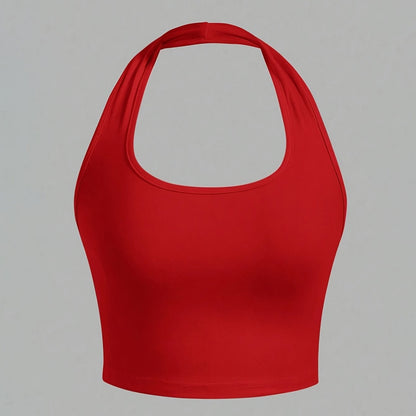Dame Halterneck Croptop med åben ryg – Moderne sommerbasic til fritid og fest
