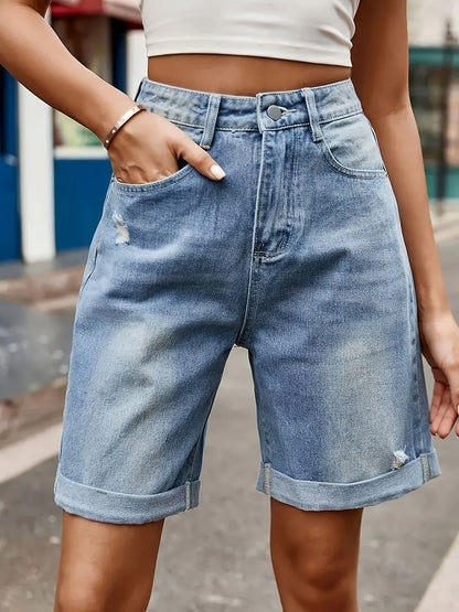 Damen Jeans Bermuda Shorts im Casual Style für Sommer – Bequeme Radhose mit Used-Look