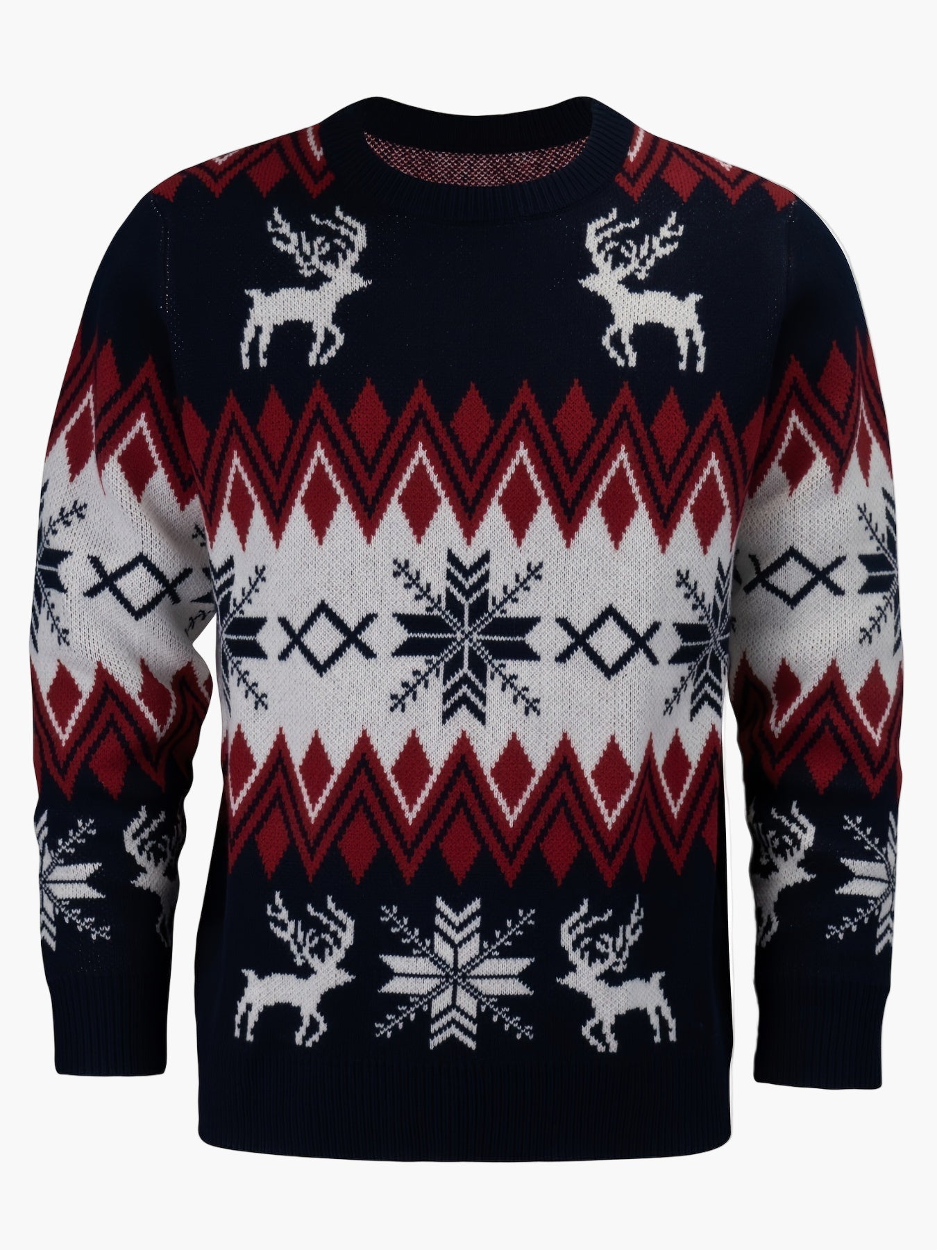Maglione natalizio da uomo con motivo renna e fiocchi di neve, stile casual invernale
