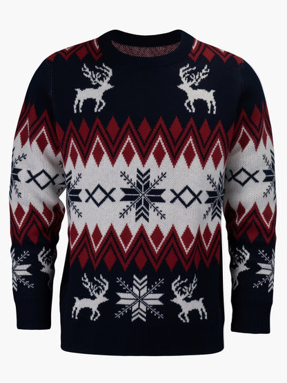 Maglione natalizio da uomo con motivo renna e fiocchi di neve, stile casual invernale