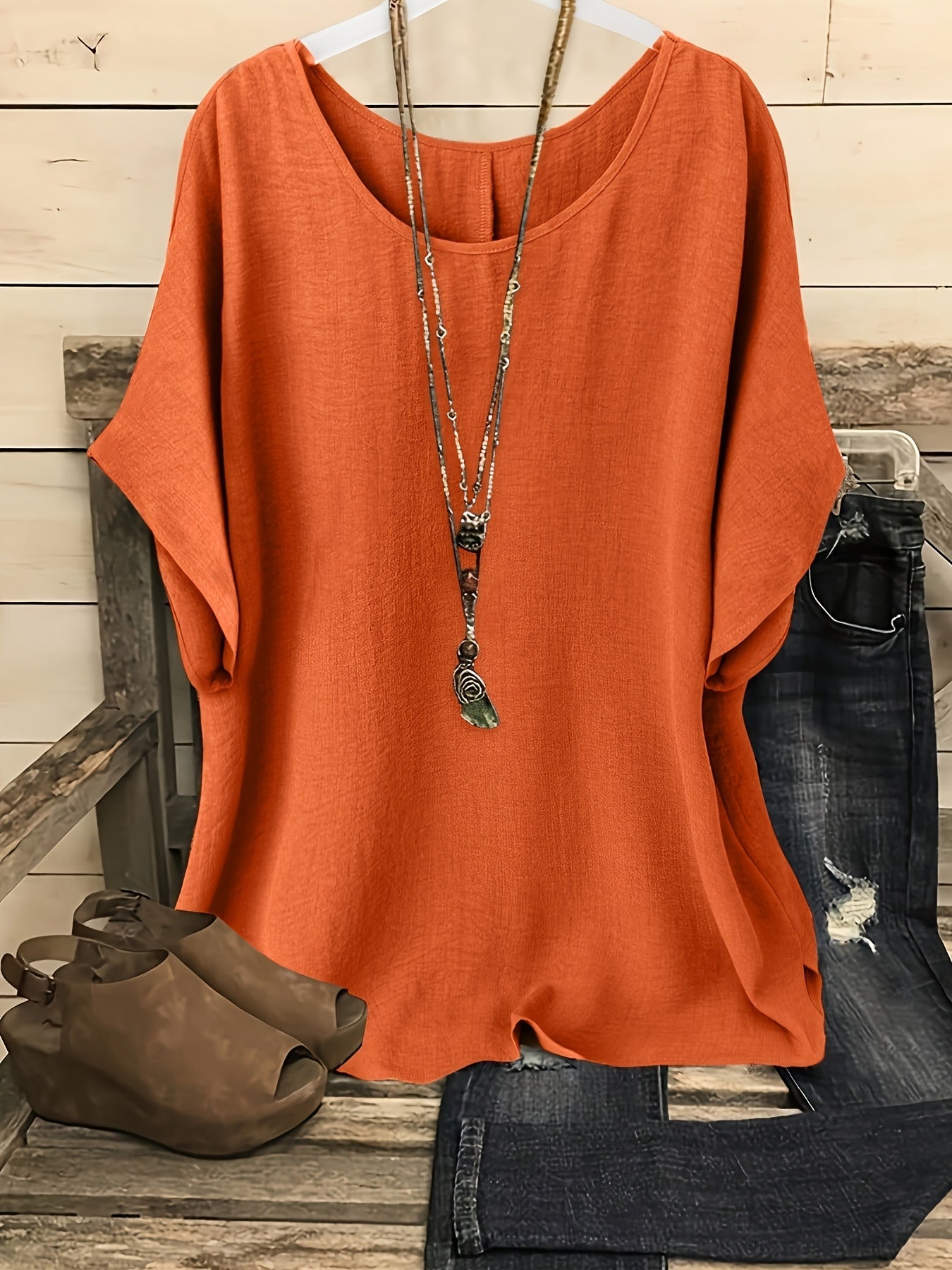 Damen Casual Oversize Bluse mit Rundhalsausschnitt – Perfekt für Alltag und Freizeit