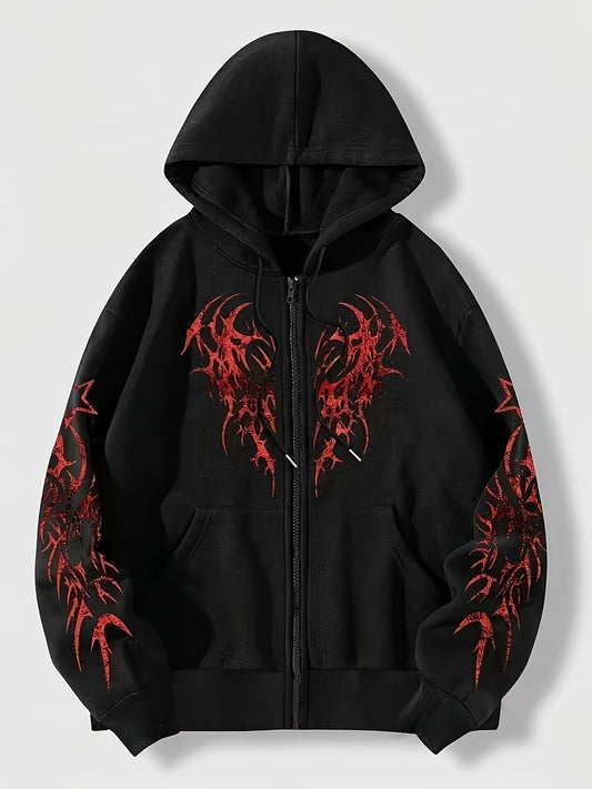 Unisex Kapuzenjacke Reißverschluss Tribal-Flügel-Print
