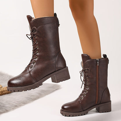 Braune Schnürstiefel mit Futter und Reißverschluss