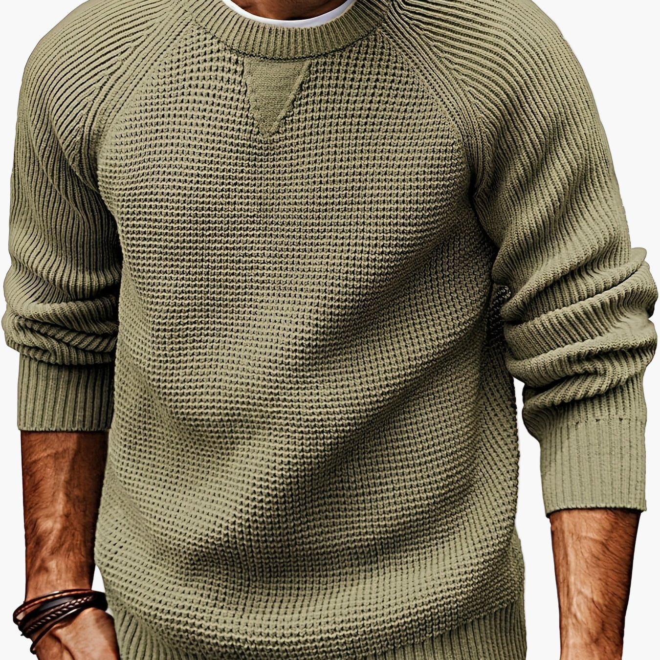 Męski sweter z dzianiny w stylu vintage, regular fit, z okrągłym dekoltem