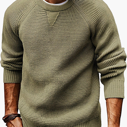 Męski sweter z dzianiny w stylu vintage, regular fit, z okrągłym dekoltem
