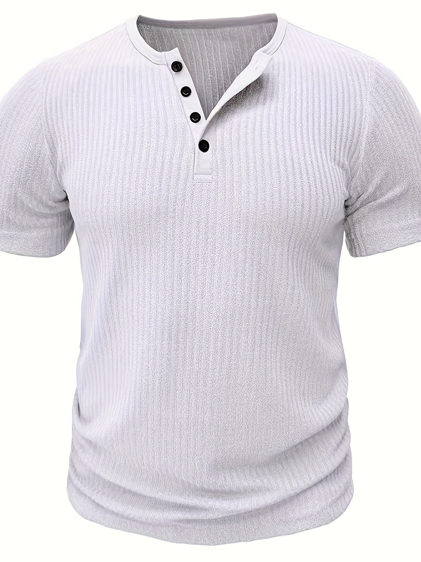 Herre Henley T-skjorte med knappestolpe og striper – Komfortabel fritidsstil