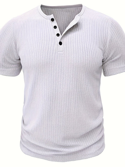 Herre Henley T-skjorte med knappestolpe og striper – Komfortabel fritidsstil