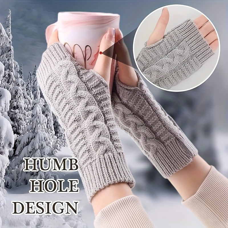Gestrickte fingerlose Handschuhe – Armstulpen mit Zopfmuster in verschiedenen Farben