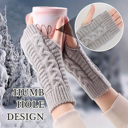 Gestrickte fingerlose Handschuhe – Armstulpen mit Zopfmuster in verschiedenen Farben