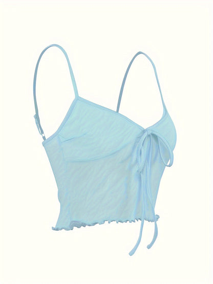 Top corto de mujer con tirantes finos y lazo frontal – Top de moda para fiestas y salidas