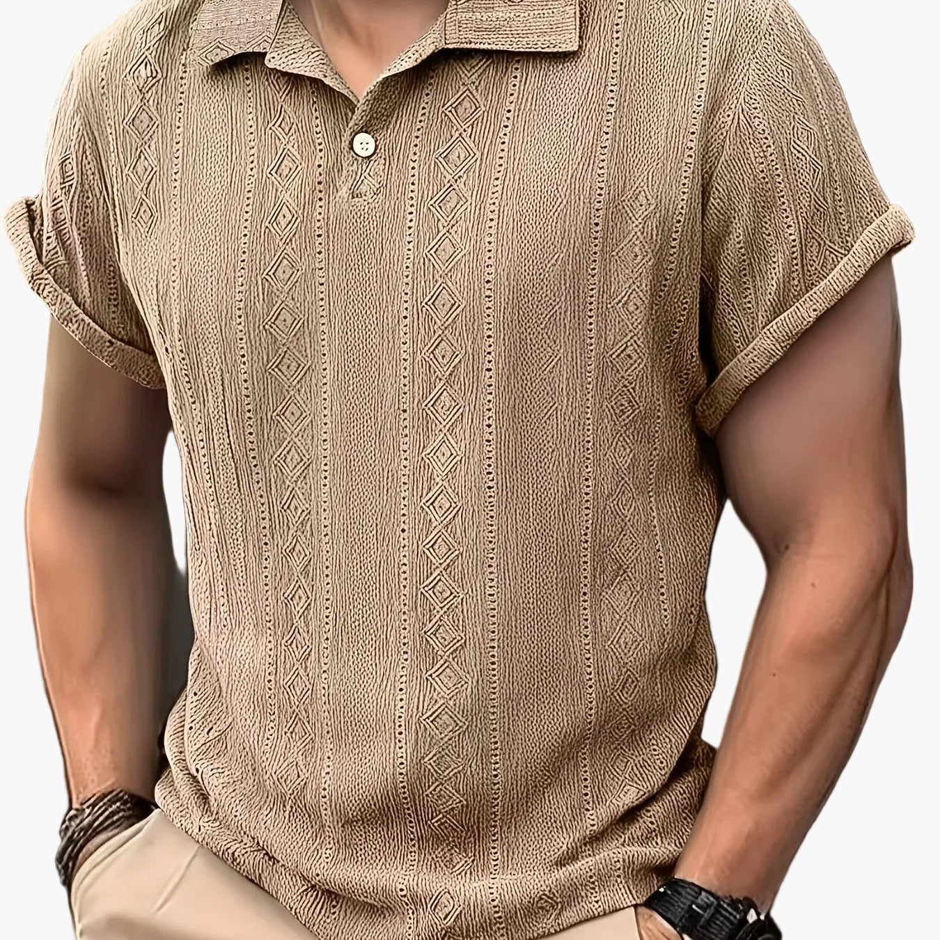 Herren Strick-Poloshirt im Retro-Stil für Sommer, Freizeit, große Größen