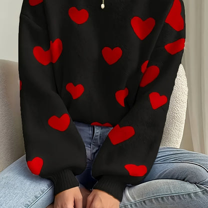 Maglione da donna lavorato a maglia, vestibilità morbida, motivo a cuore, girocollo, bianco e beige