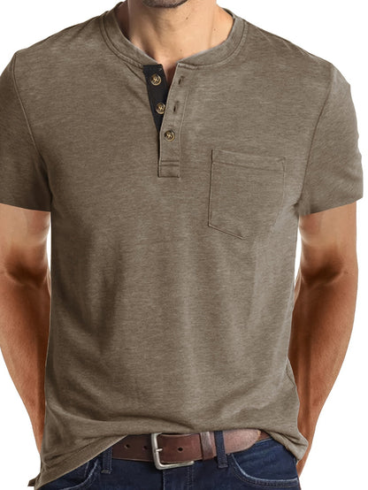 Camiseta Henley para hombre con botonadura y bolsillo en el pecho – Camiseta casual de manga corta para uso diario y tiempo libre