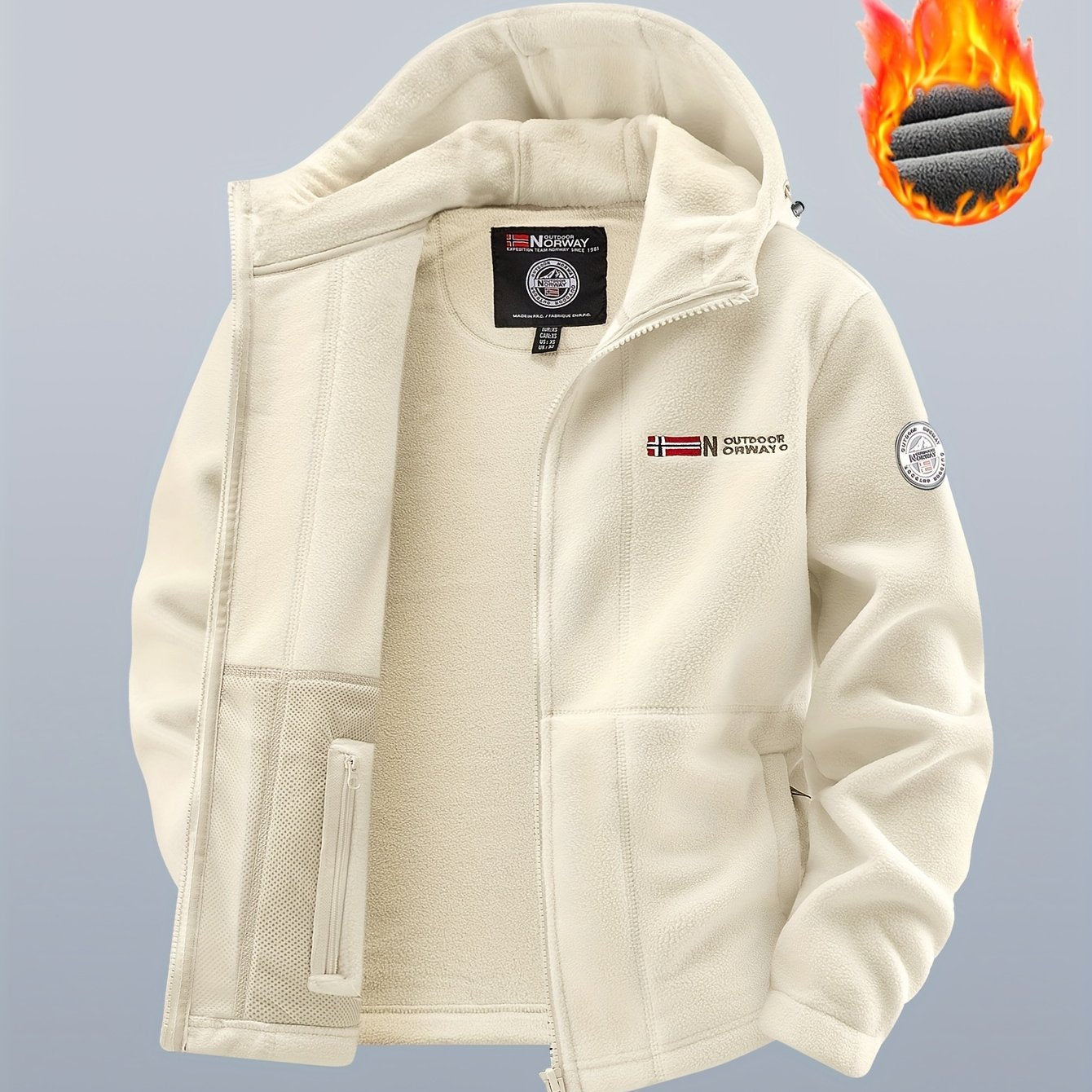 Chaqueta polar de exterior para hombre con capucha – Forro cálido, cierre de cremallera, bolsillo en el pecho