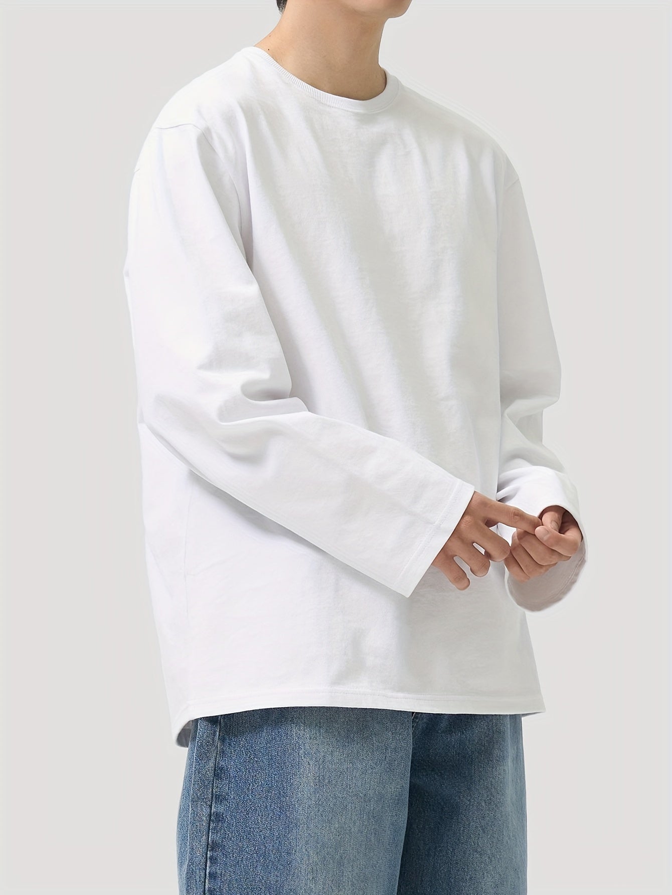 Camiseta unisex de manga larga, cuello redondo, negra y extragrande