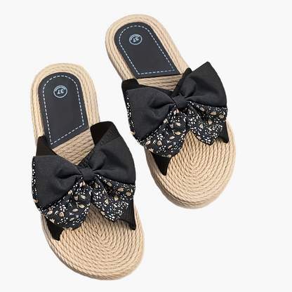 Ciabatte estive vintage da donna con grande fiocco e suola piatta – Comode sandali casual