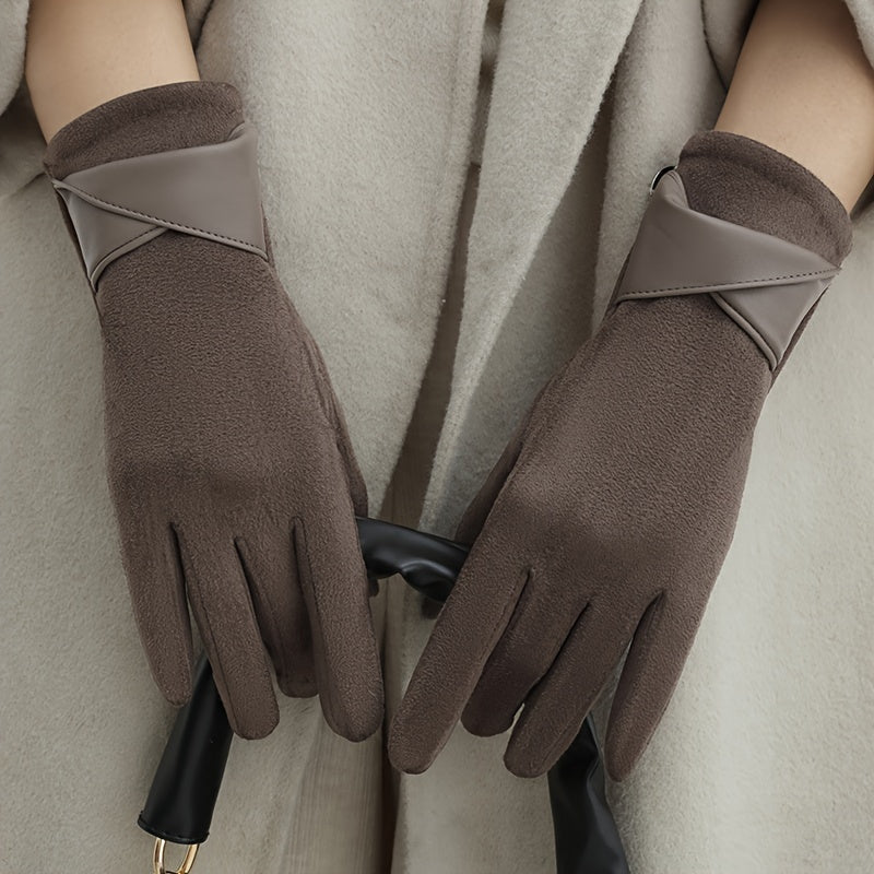 Damen Handschuhe Braun mit Manschetten-Design Elegante Winter-Accessoires