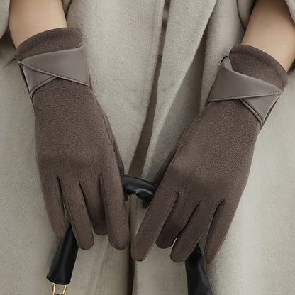 Damen Handschuhe Braun mit Manschetten-Design Elegante Winter-Accessoires