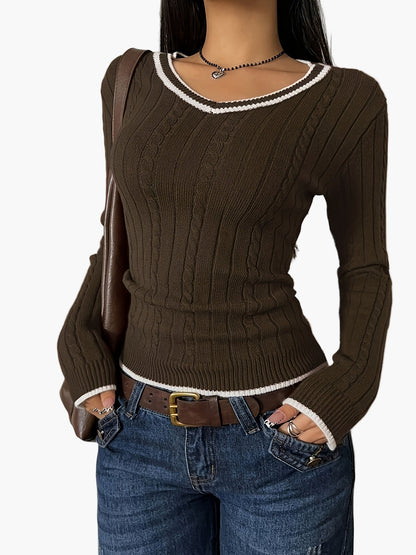 Jersey para mujer con escote en V, ajustado, casual y a la moda – ideal para día a día y ocio