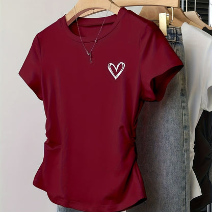 Camiseta para mujer con estampado de corazón y corte moderno – Ideal para día a día y ocio