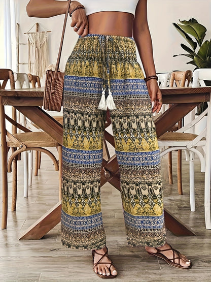 Damen Weite Boho-Hose mit geometrischem Muster für Urlaub und Freizeit