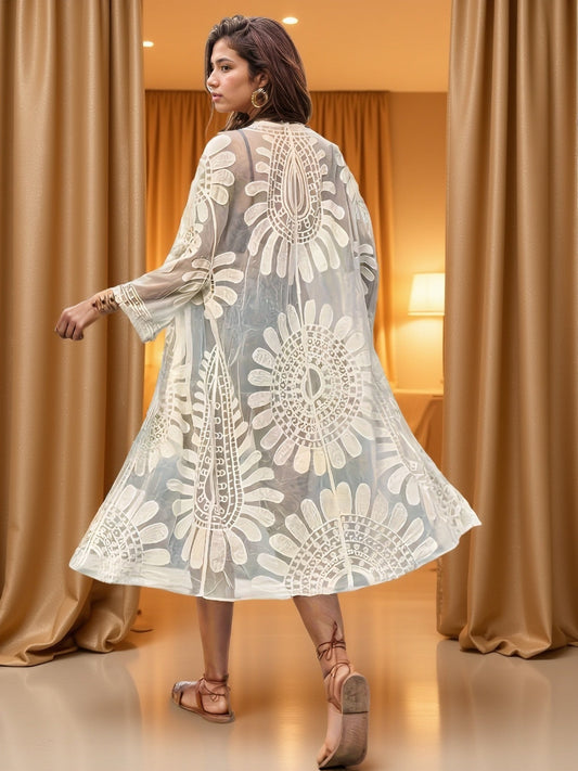 Dames Boho strandkaftan met vintage borduurwerk – elegante badjas voor vakantie en resort