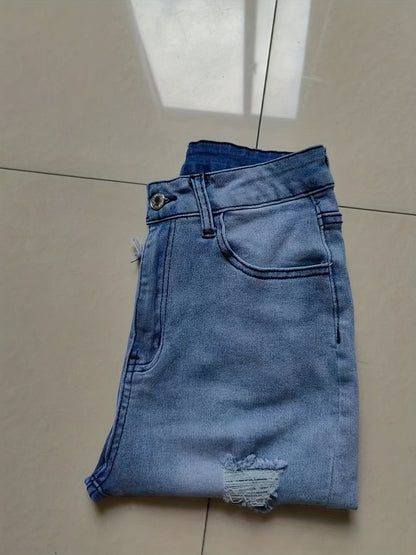 Bermuda jeans da donna effetto usato con frange – Moda estiva alla moda, streetwear e tempo libero