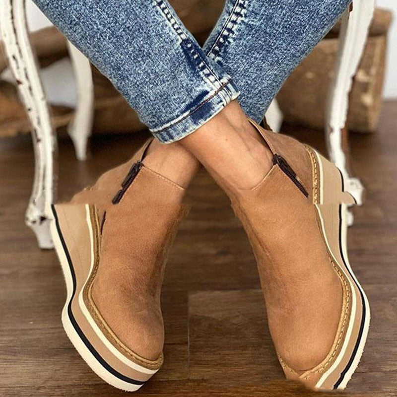 Damen Plateau-Stiefeletten mit Reißverschluss – Modische Alltagsschuhe im europäischen Stil