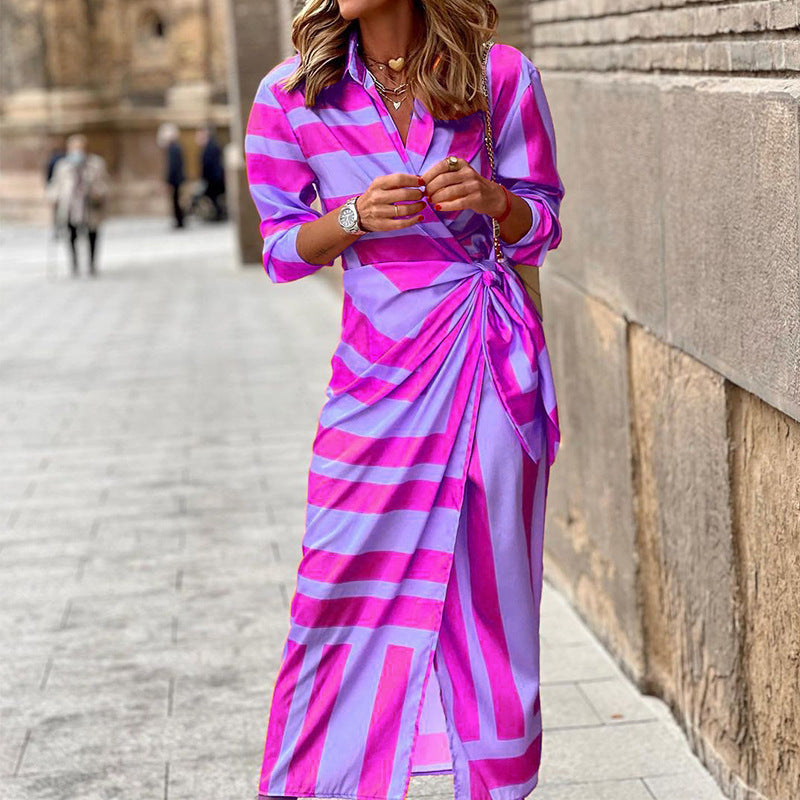 Jacqueline – Robe rayée avec laçage et design élégant