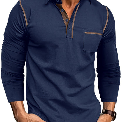 Langærmet poloshirt til herrer med knaplukning og brystlomme
